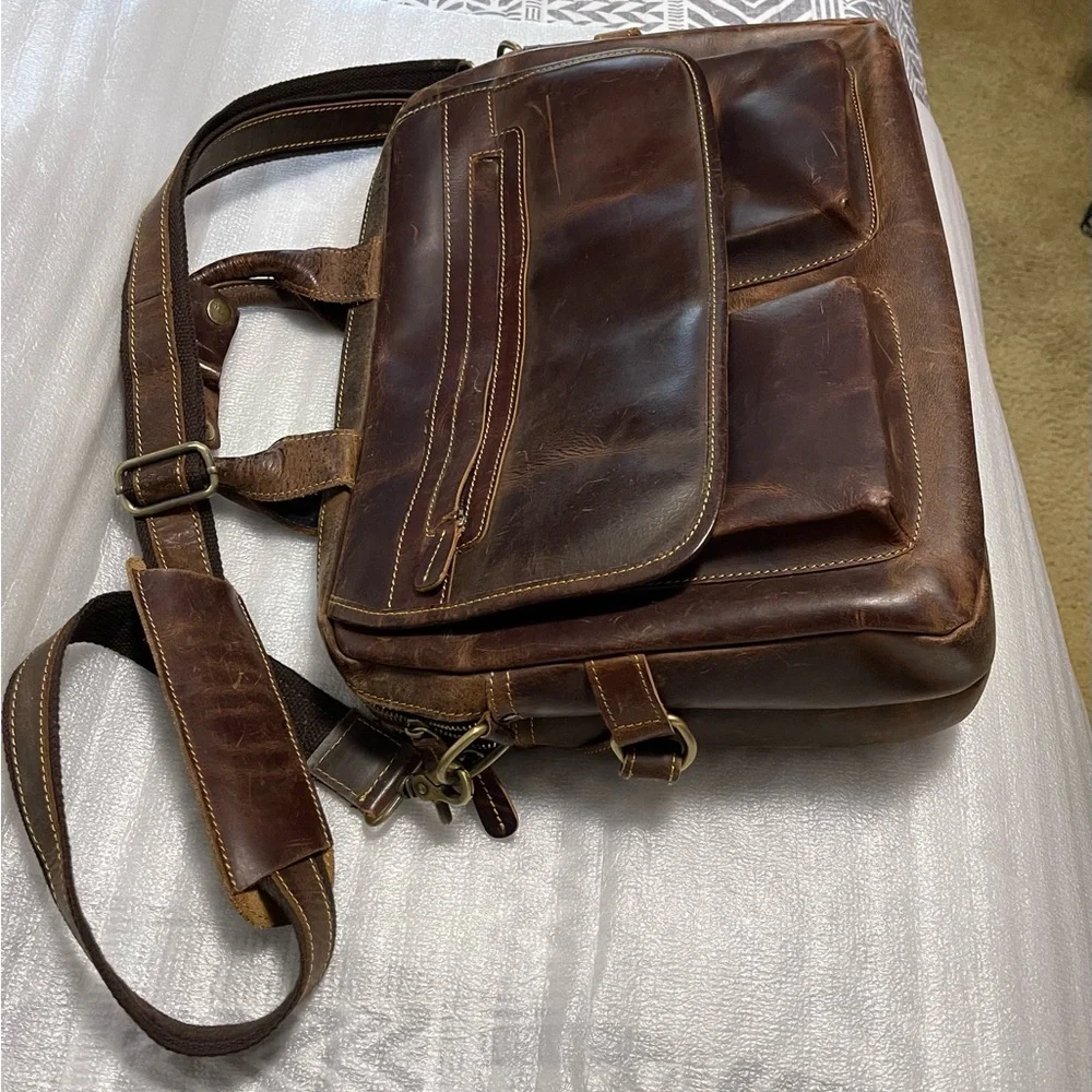 Vintage Kattee Genuine Leather Briefcase Messenger Bag - Brown - Full Size